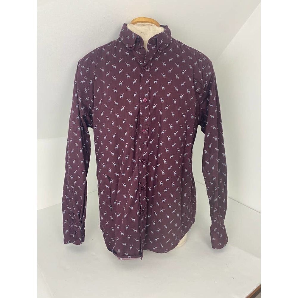 Paper Denim & Cloth Deer Print Button Down Shirt Red Reindeer Holiday XL
